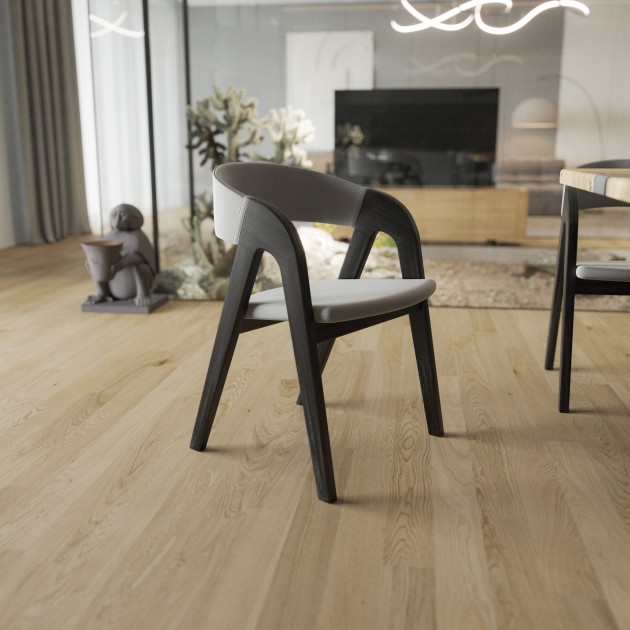 “Evr” Chair. Toned Carpathian ash, grey fabric, polyurethane lacquer
