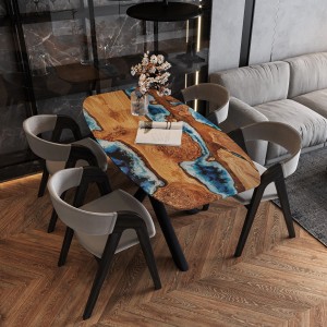  Dining table «Atlantis». Rock elm, blue epoxy resin, polyurethane 
