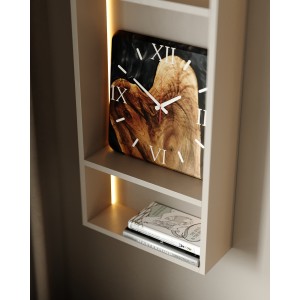 Wall clock «Quantum». Walnut, black pearl epoxy resin, polyurethane 