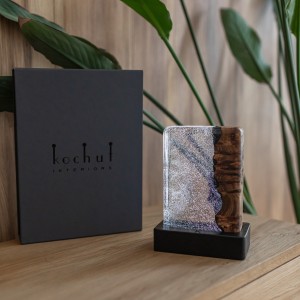 Decorative lamp «Milky Way». Rock elm, transparent epoxy resin, polyurethane 