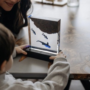 Decorative lamp «Cousto». European walnut, wild olive, transparent epoxy resin, polyurethane 
