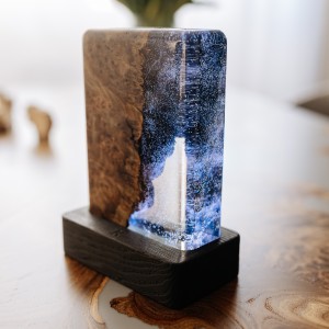  Decorative lamp «Milky Way». Rock elm, transparent epoxy resin, polyurethane 