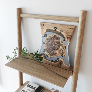 Wall clock "Dune". Mountain elm, transparent epoxy resin, polyurethane
