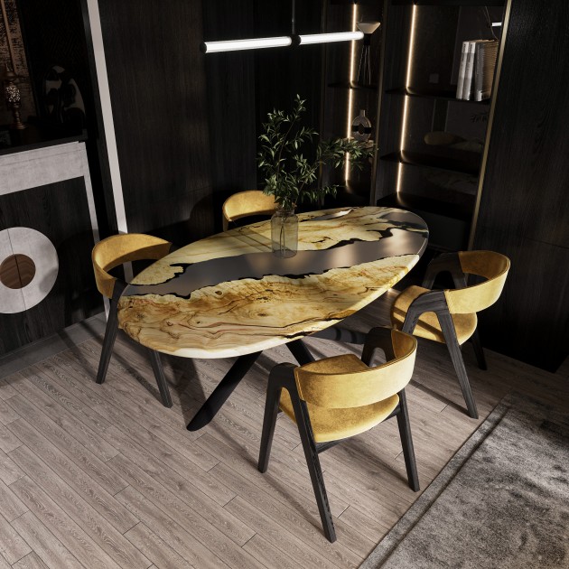 Dining table «Phoenix». California maple, transparent epoxy resin, polyurethane 