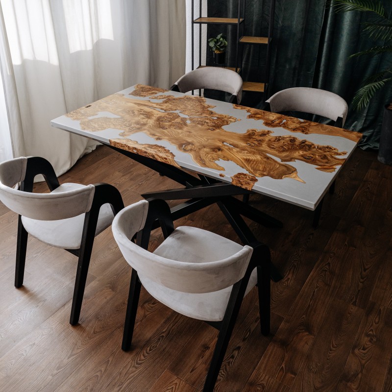  Dining table «Vanadium». Rock elm, gray opaque epoxy resin