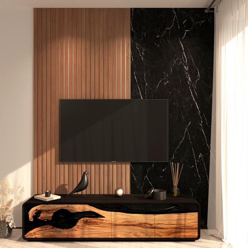 "Nero" Cabinet European walnut and Carpathian ash, black pearlescent resin | Kochut Interiors