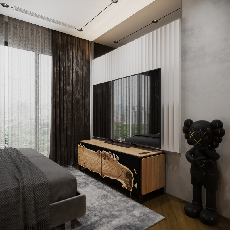 Сabinet «Yin-Yang». Rock elm or ash, black opaque epoxy resin, polyurethane 