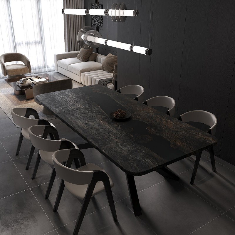 Dining table «Condor». Rock elm, black epoxy resin, polyurethane 