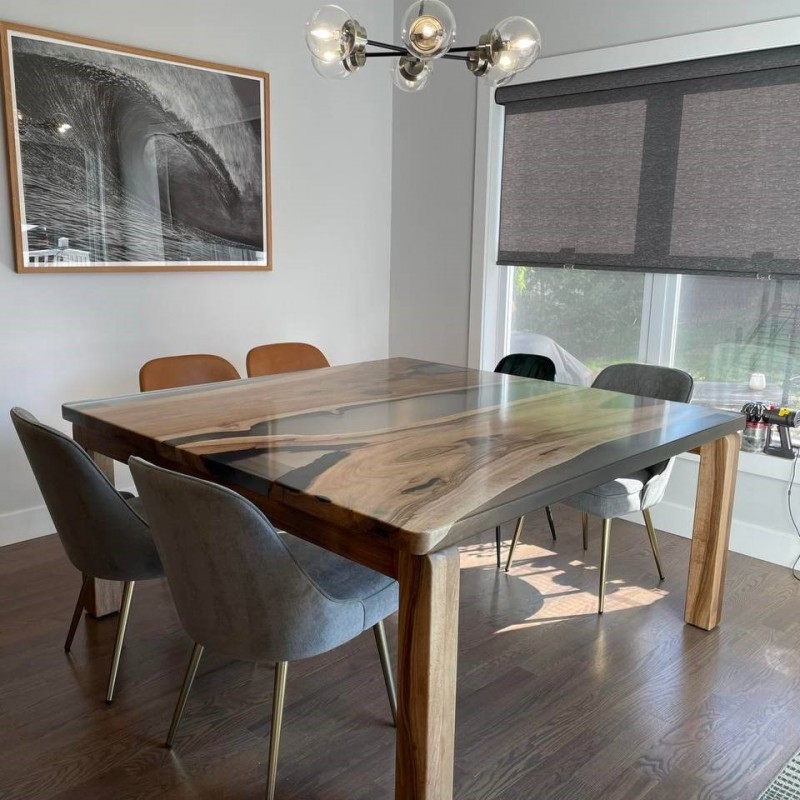  Dining table «Titanium». Elm, gray transparent epoxy resin, polyurethane