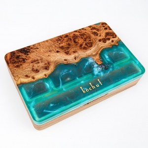  Jewelry box «Ornament. Aquamarine». Rock elm, aquamarine pearl epoxy resin, polyurethane 