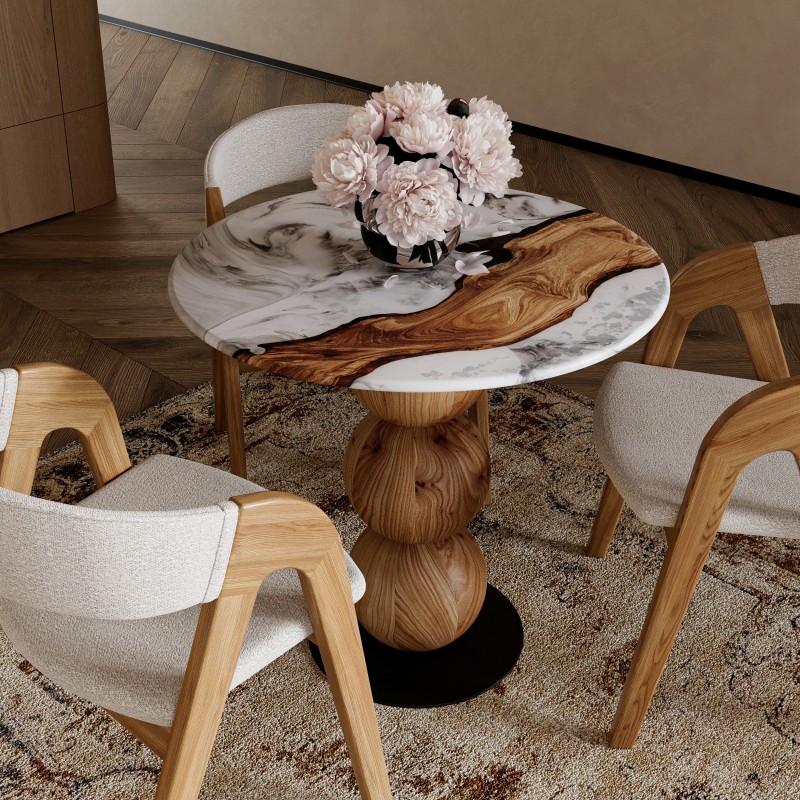 Round table “Madera” with a diameter of 780 mm made of rocky elm and arkanid, polyurethane lacquer