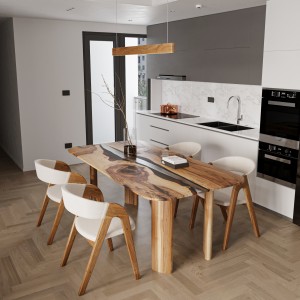 Dining table «Twilight Mist». European walnut, transparent epoxy resin, polyurethane 