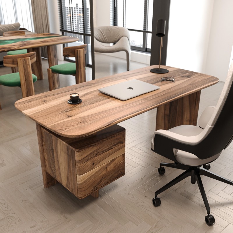 Робочий стіл «Вердано» з тумбою. Європейський горіх, поліуретановий лак