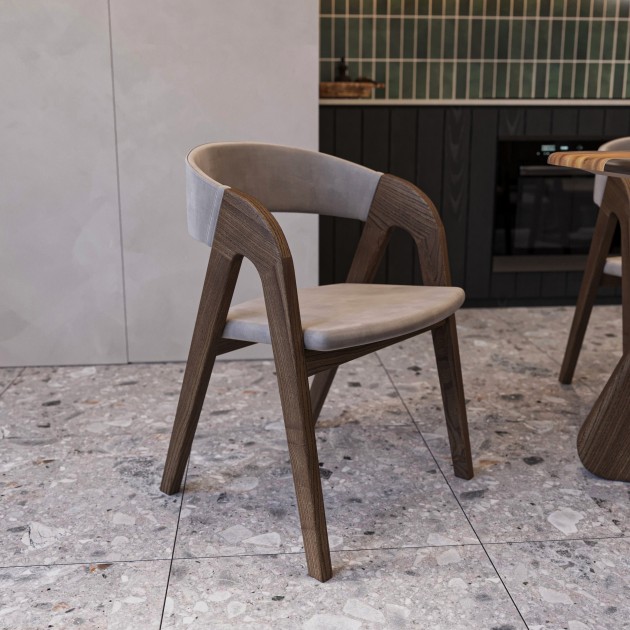 Стілець «Евр». Тонований карпатський ясен, бежева тканина, поліуретановий лак