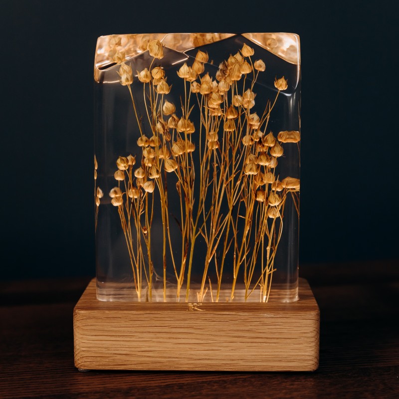 Декоративний світильник з льоном «Шепіт Світла». Натуральний дуб