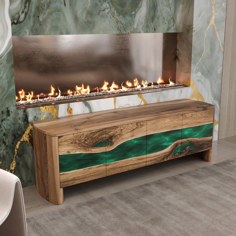 Тумба «Вердано» з європейського горіха та смарагдової перламутрової епоксидної смола, поліуретановий лак