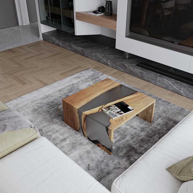 Coffee Table “Ontario”. European Walnut, Epoxy Resin, Polyurethane 