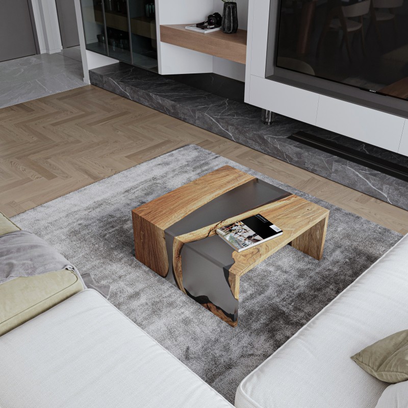 Журнальний столик «Онтаріо». Європейський горіх, епоксидна смола, поліуретановий лак