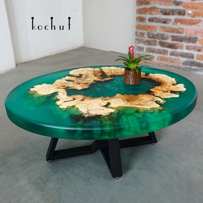 Coffee table «Malachite constellation». California maple, epoxy resin, polyurethane