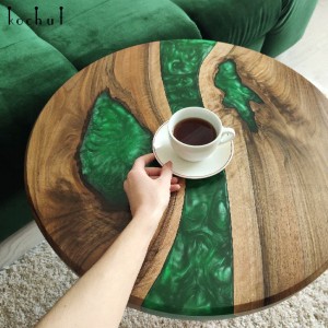 Coffee table «Malachite». European walnut, epoxy resin, polyurethane