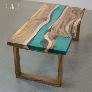 Coffee table «Azure Nebula». European walnut, turquoise epoxy resin, рolyurethane 