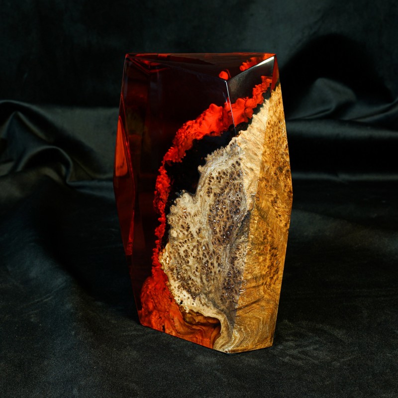 Elemental crystals «Fire». Maple, red epoxy resin