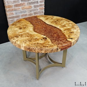 Dining table «Jupiter». Poplar, orange pearl epoxy resin, polyurethane 