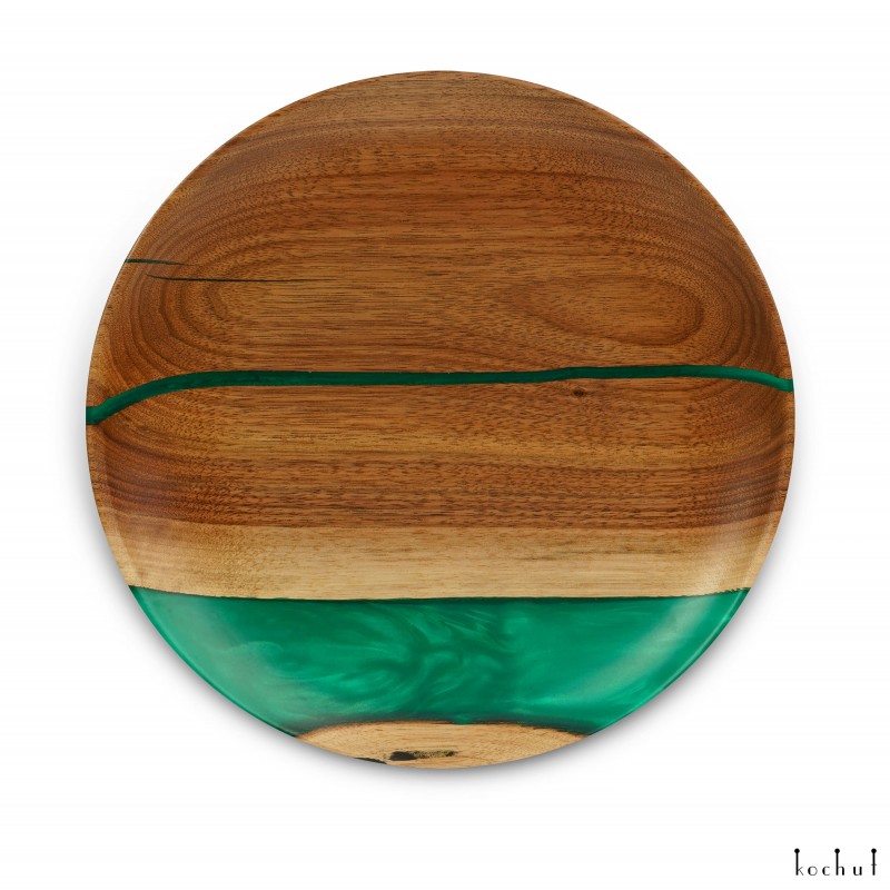 Decorative plate «Satori. Emerald». European walnut, epoxy resin, polyurethane 