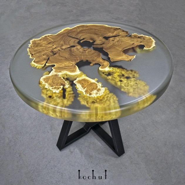 "Ithaca" coffee table. Wild olive, epoxy resin, polyurethane