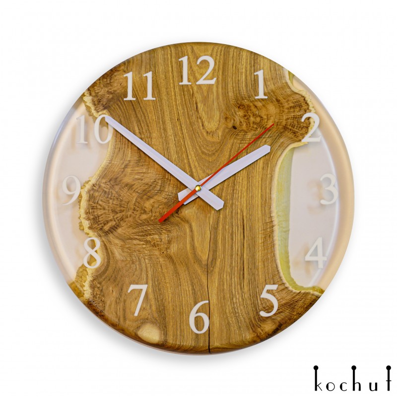Continuum — wall clock made of elm, maple and epoxy resin
