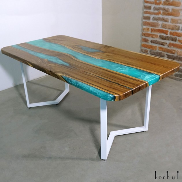 Heavenly azure dining table. European walnut, epoxy resin, polyurethane