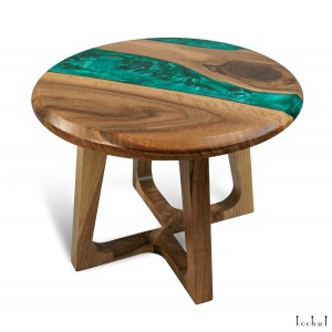 Сoffee table «Emerald». European walnut, green pearl epoxy resin, polyurethane 