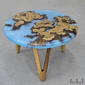 Coffee table «Sumatra». Elm, blue pearl epoxy resin, polyurethane 