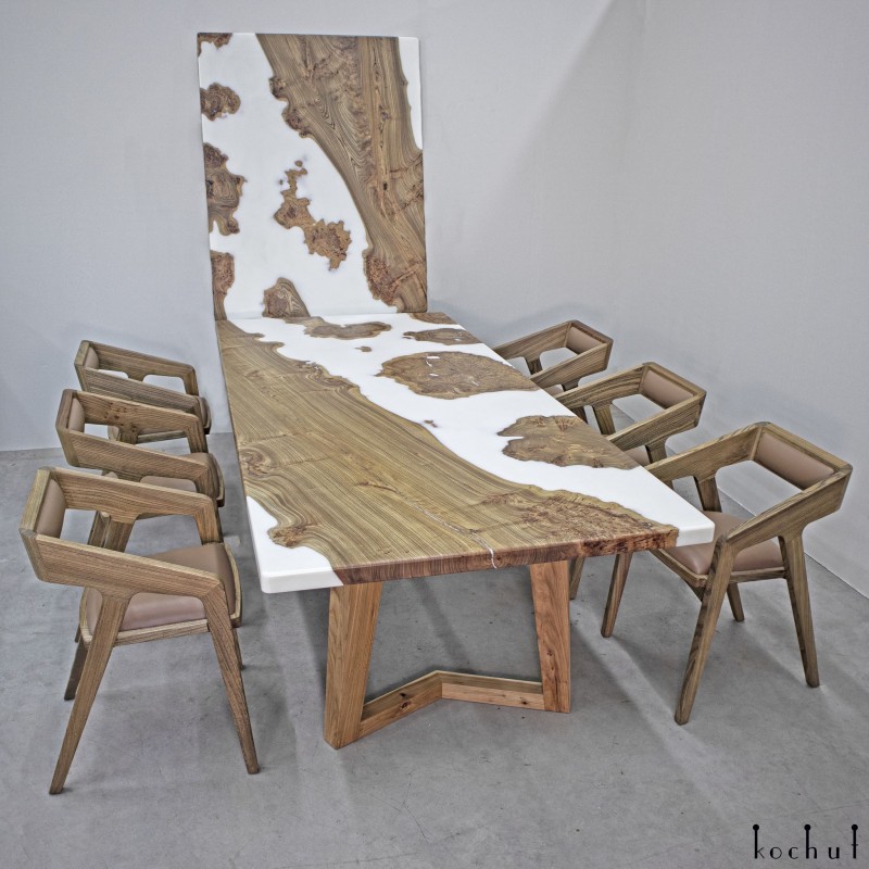 Jasper — set of a dining table and wall panel art of elm and epoxy resin