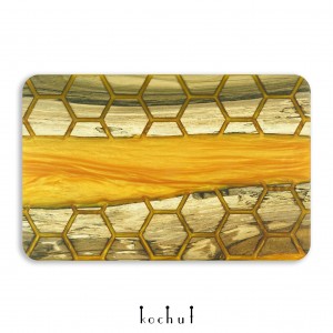 Serving board «Honeycombs. Amber». European walnut, epoxy resin, oil-wax