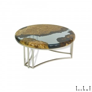 Side table «Galapagos». Rock elm, transparent epoxy resin, polyurethane 