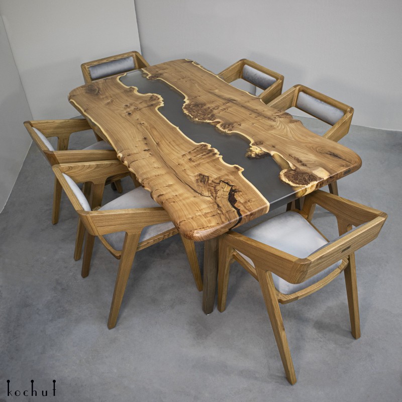 Albertini — set of table and 6 chairs made of elm and epoxy resin