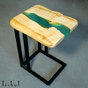 Side table «Santorini». Maple, turquoise transparent epoxy resin, polyurethane