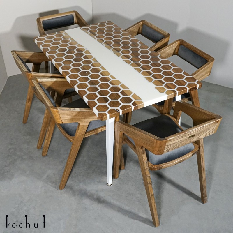 Dining table «Bianco». European walnut, epoxy resin, polyurethane