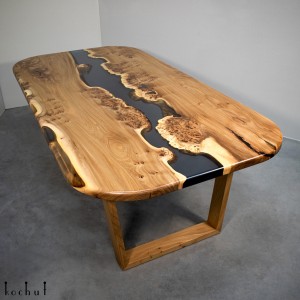 Dining table «Albertini. Classic». Rock elm, transparent epoxy resin, polyurethane 