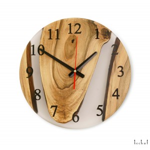 Wall clock «Continuum». Walnut, transparent epoxy resin, polyurethane varnish, round shape 