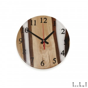 Wall clock «Continuum». Walnut, transparent epoxy resin, polyurethane varnish, round shape