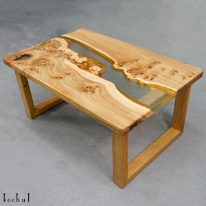 Coffee table «Albertini». Elm, transparent epoxy resin, polyurethane