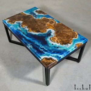 Сoffee table «Atlantis». Rock elm, blue epoxy resin, polyurethane  