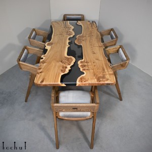 Dining table «Gray cardinal». Elm, epoxy resin, polyurethane  (wooden legs)