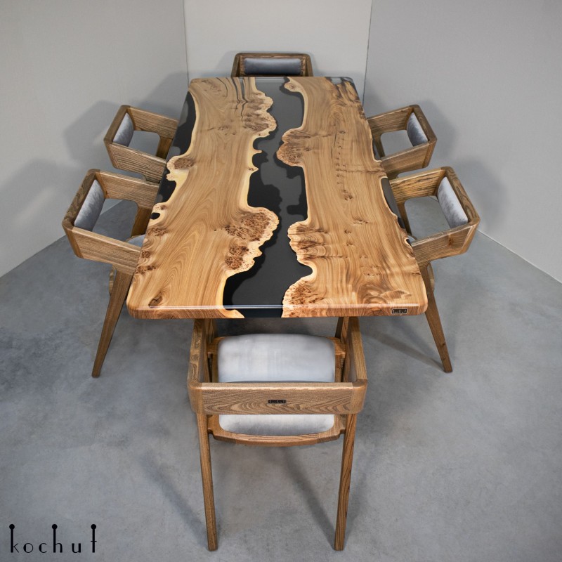 Dining table «Gray cardinal». Elm, epoxy resin, polyurethane