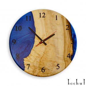 Годинник настінний «Континуум». Клен, синя перламутрова епоксидна смола, поліуретановий лак, форма кругла
