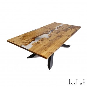  Office meeting table «Mongoose». Elm, transparent gray epoxy resin, polyurethane 