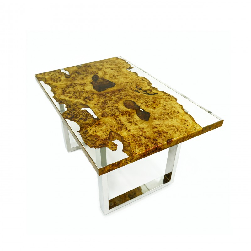 Обідній стіл «Ефіріум». Тополя, прозора епоксидна смола, глянцеве покриття