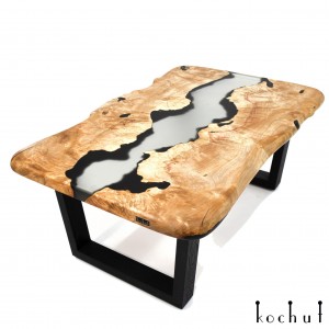 Coffee table «Tuscany». Tinted maple, transparent gray epoxy resin, polyurethane 